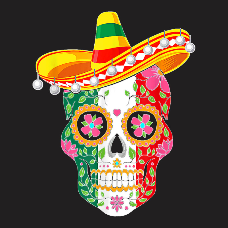 Fiesta Sugar Skull Rose Calavera Mexican Flag Cinco De Mayo T Shirt Co T-Shirt by DonnaLee | Artistshot