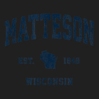 Matteson Wisconsin Wi Vintage Athletic Navy Sports Design Drawstring Bags | Artistshot