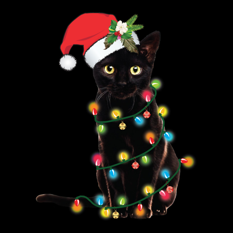 Black Santa Cat Tangled Up In Lights Christmas Santa Illustration Cropped Hoodie by LawrenceKemp | Artistshot