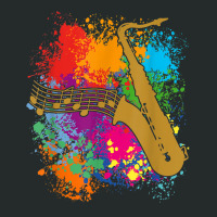 Saxophonesilhouette With Musical Notes On Paintsplashes Women's Triblend Scoop T-shirt | Artistshot