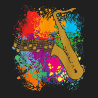 Saxophonesilhouette With Musical Notes On Paintsplashes Ladies Polo Shirt | Artistshot