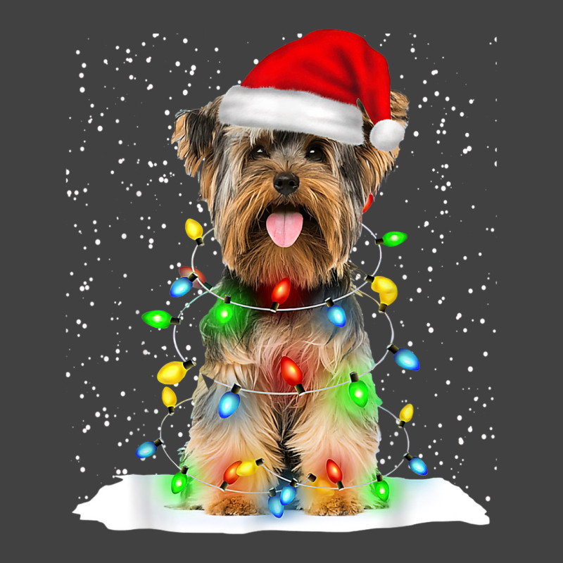 Yorkshire Terrier Christmas Santa Hat Xmas Color Lights Vintage T-Shirt by Fly | Artistshot