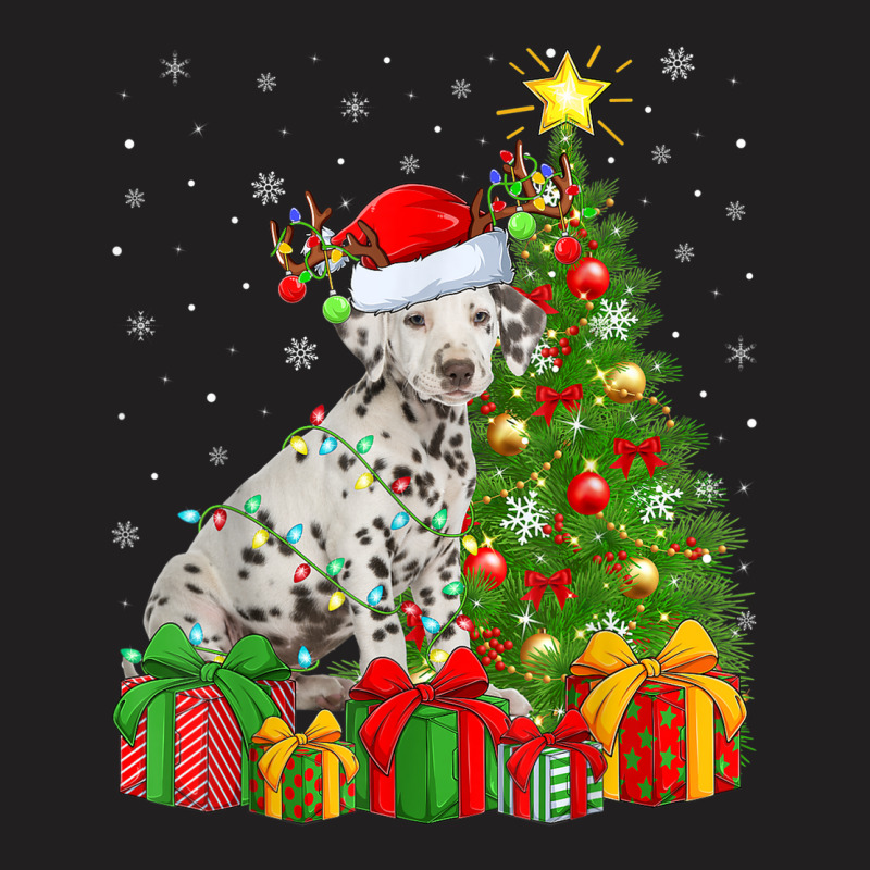 Xmas Holiday Lights Santa Dalmatian Dog Christmas Tree T-shirt | Artistshot