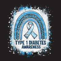 Type 1 Diabetes Awareness Month Bleached Rainbow Blue Ribbon T-shirt | Artistshot