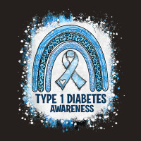 Type 1 Diabetes Awareness Month Bleached Rainbow Blue Ribbon Tank Top | Artistshot