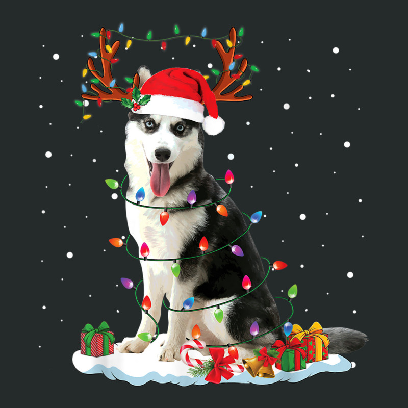 Siberian Husky Christmas Tree Lights Santa Xmas Pajama Women's Triblend Scoop T-shirt by Golden | Artistshot