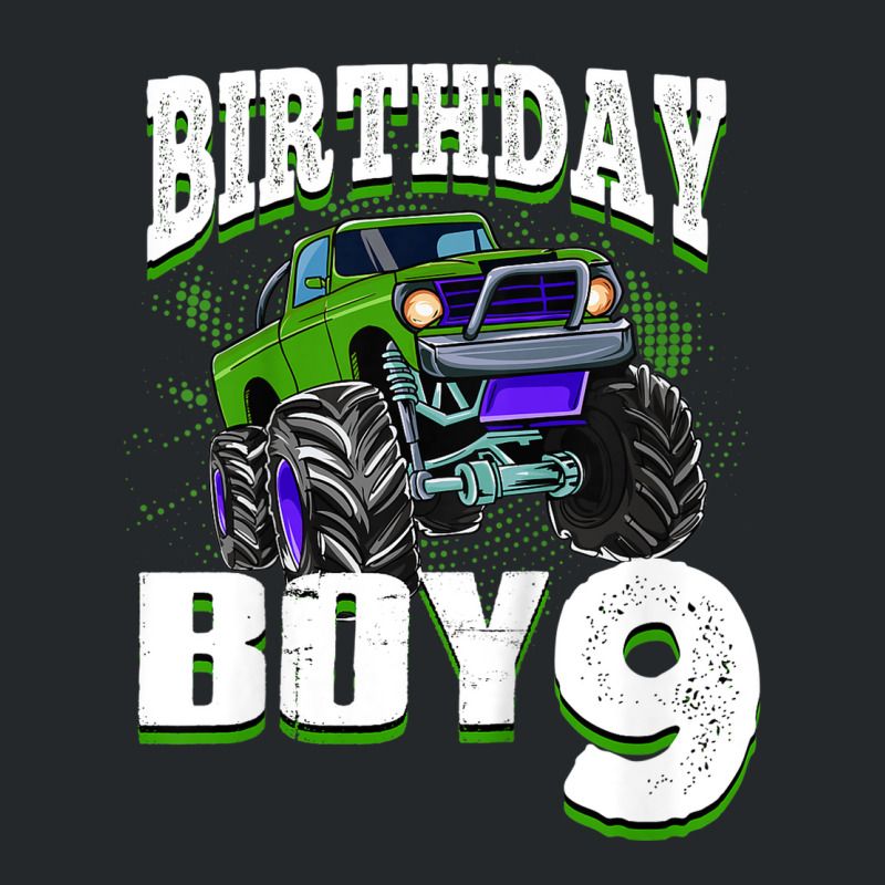 Kids Monster Truck Birthday Boy Is 9 Kids 9th Birthday Car Party Crewneck Sweatshirt | Artistshot