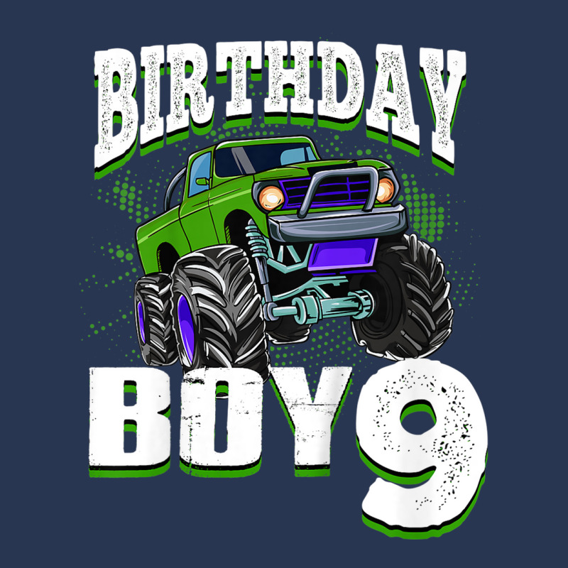 Kids Monster Truck Birthday Boy Is 9 Kids 9th Birthday Car Party Men Denim Jacket | Artistshot