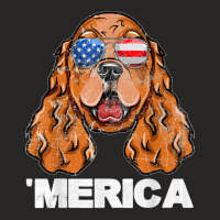 Cocker Spaniel Sunglasses American Usa Flag 4th Of July Ladies Fitted T-shirt | Artistshot