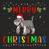 Xmas Light Schnauzer Dog Design Matching Christmas Pajama Ladies Fitted T-shirt | Artistshot