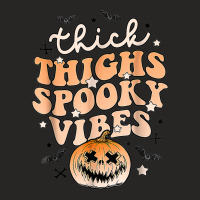 Thick Thighs Spooky Vibes Ghost Pumpkin Halloween Costume Ladies Fitted T-shirt | Artistshot