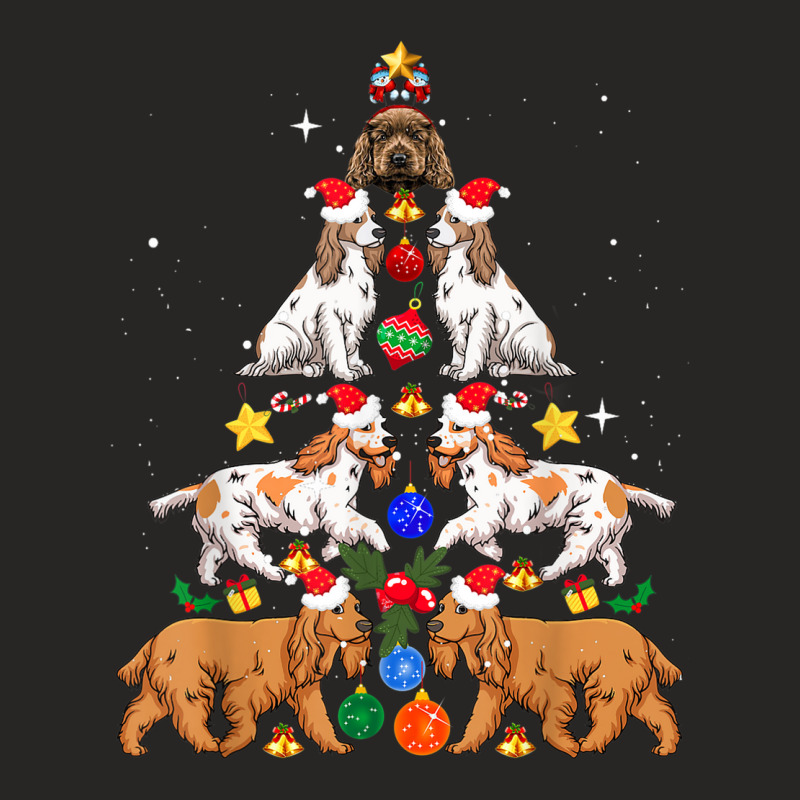 Xmas Lighting Santa English Cocker Spaniel Christmas Tree Ladies Fitted T-Shirt by Lambent | Artistshot