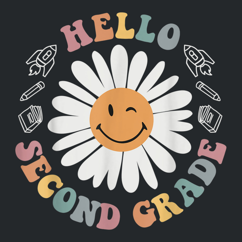 Hello Second 2nd Grade Smile Teacher Flower Groovy Crewneck Sweatshirt by Sapphire | Artistshot