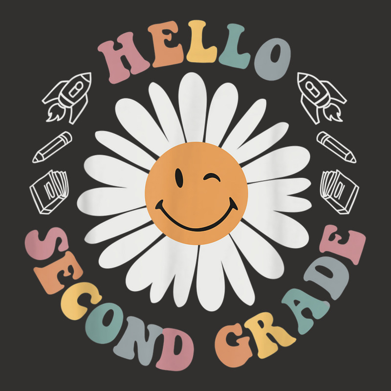 Hello Second 2nd Grade Smile Teacher Flower Groovy Champion Hoodie by Sapphire | Artistshot