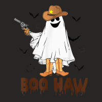 Spooky Season Funny Halloween Costume Ghost Western Boo Haw Ladies Fitted T-shirt | Artistshot