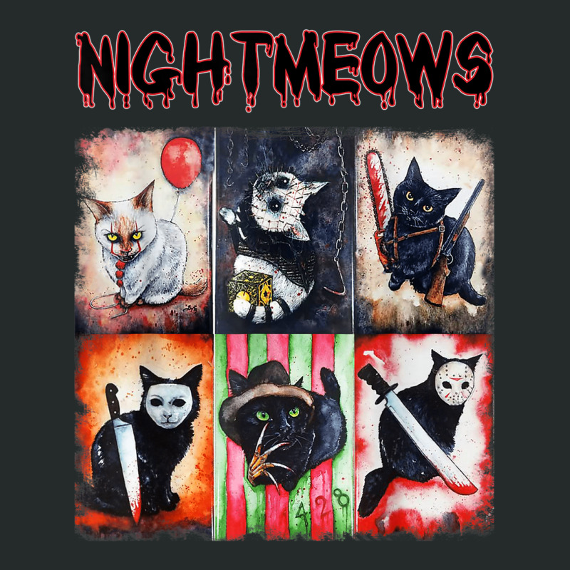 Ads Cat Nightmeows Campy 80's Horror Cats Horror Halloween Women's Triblend Scoop T-shirt | Artistshot