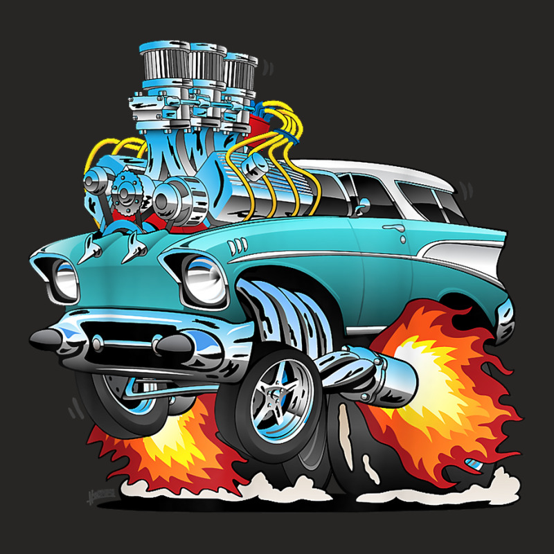 Funny Fifties Style Muscle Car Hot Rod Station Wagon Cartoon Ladies Fitted T-Shirt by GuadalupeRosemarie | Artistshot