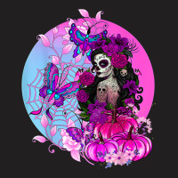 Pink Goth Halloween Sugar Skull With Spiderweb Butterflies T-shirt | Artistshot