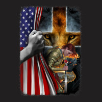 Woman Warrior Of Christian Jesus Lion American Cross Flag T-shirt | Artistshot