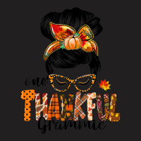 One Thankful Grammie Messy Bun Women Fall Funny Thanksgiving T-shirt | Artistshot