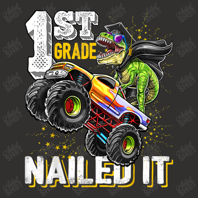 1st Grade Nailed It Dinosaur Monster Truck Graduation Cap Champion Hoodie | Artistshot