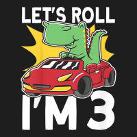 Kids Let's Roll I'm 3 Bday Dino T Rex 3rd Birthday Race Car Classic T-shirt | Artistshot