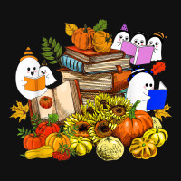 Cute Ghost Book Reading Lover Pumpkins Sunflower Halloween Baby Beanies | Artistshot