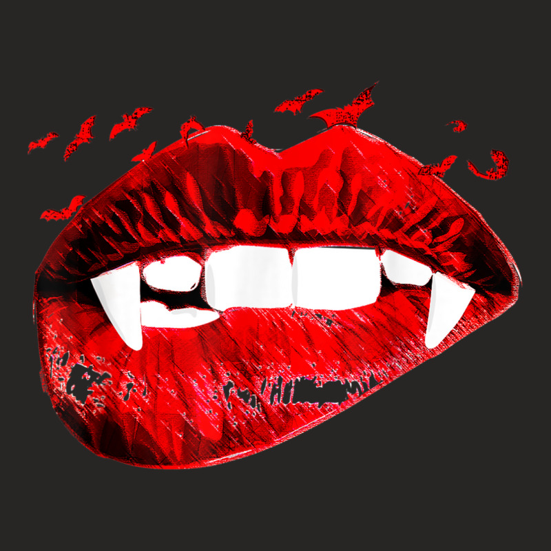 Vampire Kissing Lips Vampire Teeth Bats Halloween Ladies Fitted T-Shirt by Amenity | Artistshot