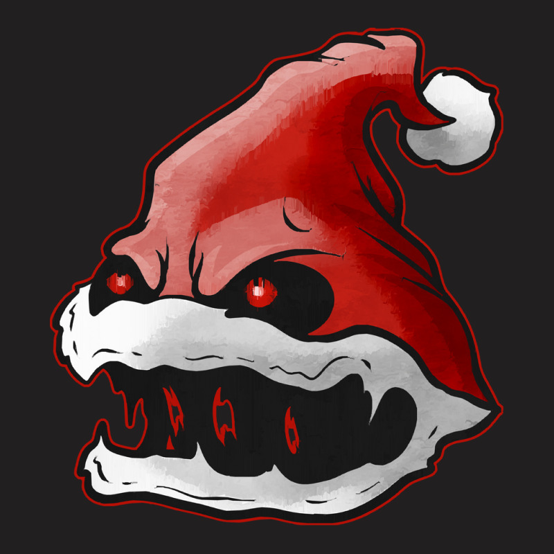 Scary Santa Hat With Fangs Glowing Eyes Christmas Hallowxmas T Shirt T-shirt | Artistshot