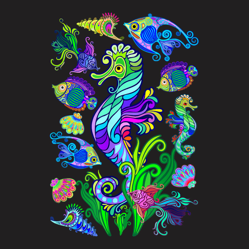 Marine Biologist Ocean Life Drawing Seahorse T-shirt | Artistshot