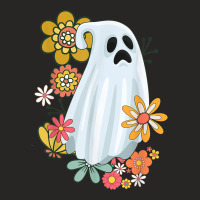 Ghost Vintage Retro Floral Groovy Cute Halloween Graphic Ladies Fitted T-shirt | Artistshot