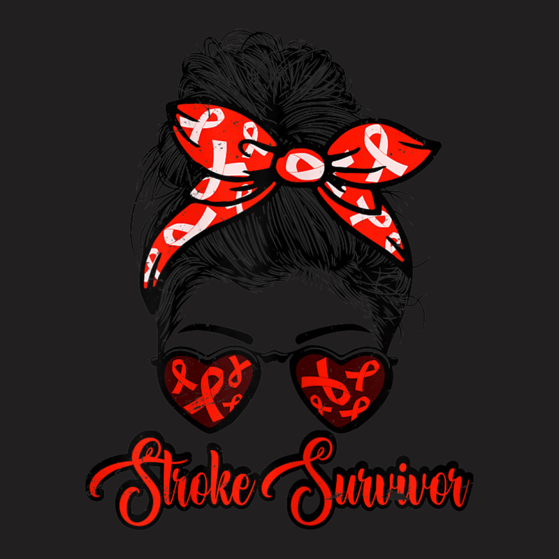 Womens Stroke Survivor Red Ribbon Warrior Messy Bun Womens Graphic T-shirt | Artistshot