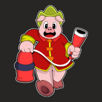 Fire Department T  Shirt Pig As Firefighter With Fire Extinguisher T Ladies Fitted T-shirt | Artistshot