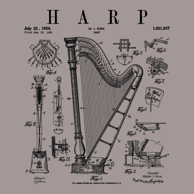 Harp Vintage Patent Harpist Drawing Print T Shirt Vintage Short | Artistshot