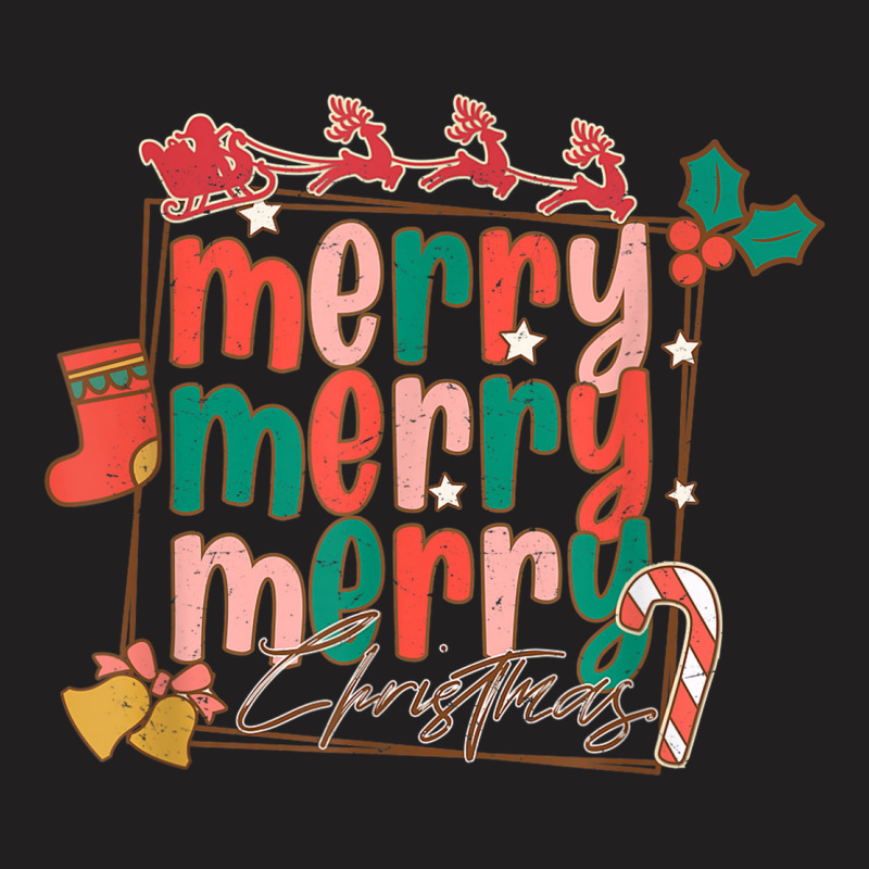 Merry Christmas Family Retro Groovy Santa's Reindeer Sleigh T-shirt | Artistshot