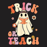 Retro Groovy Trick Or Teach Halloween Floral Ghost Teacher T-shirt | Artistshot