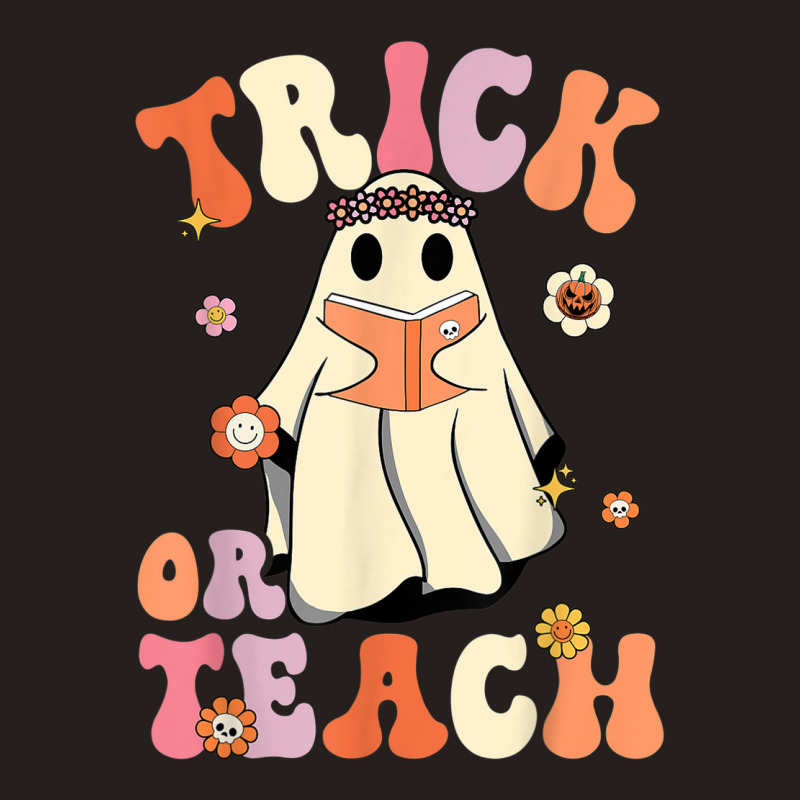 Retro Groovy Trick Or Teach Halloween Floral Ghost Teacher Tank Top | Artistshot