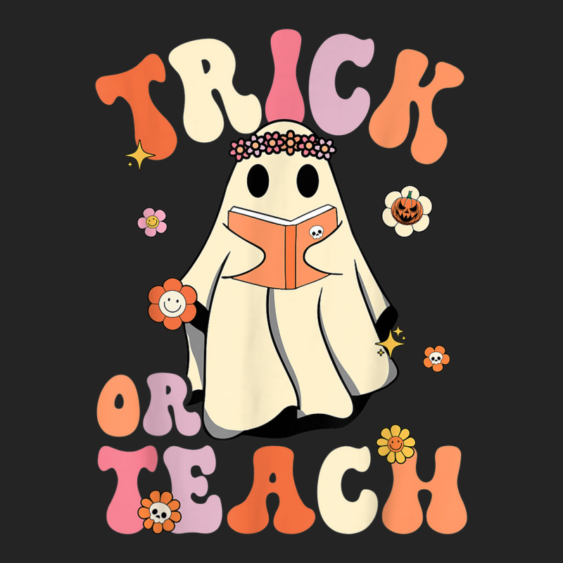 Retro Groovy Trick Or Teach Halloween Floral Ghost Teacher 3/4 Sleeve Shirt | Artistshot