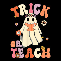 Retro Groovy Trick Or Teach Halloween Floral Ghost Teacher Fleece Short | Artistshot