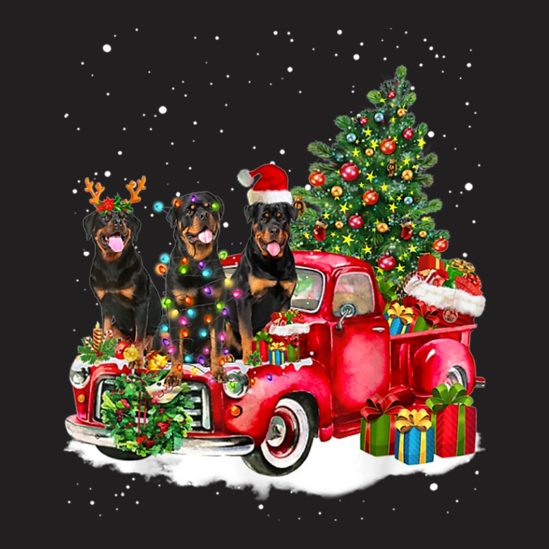 3 Rottweiler Truck Christmas Light Tree Reindeer Santa Xmas T-shirt | Artistshot