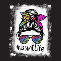 Womens Aunt Life Bleached Auntlife Tie Dye Leopard Messy Bun T-shirt | Artistshot