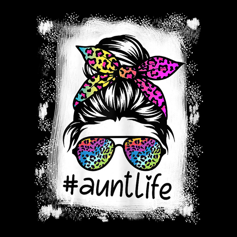 Womens Aunt Life Bleached Auntlife Tie Dye Leopard Messy Bun Pocket T-shirt | Artistshot