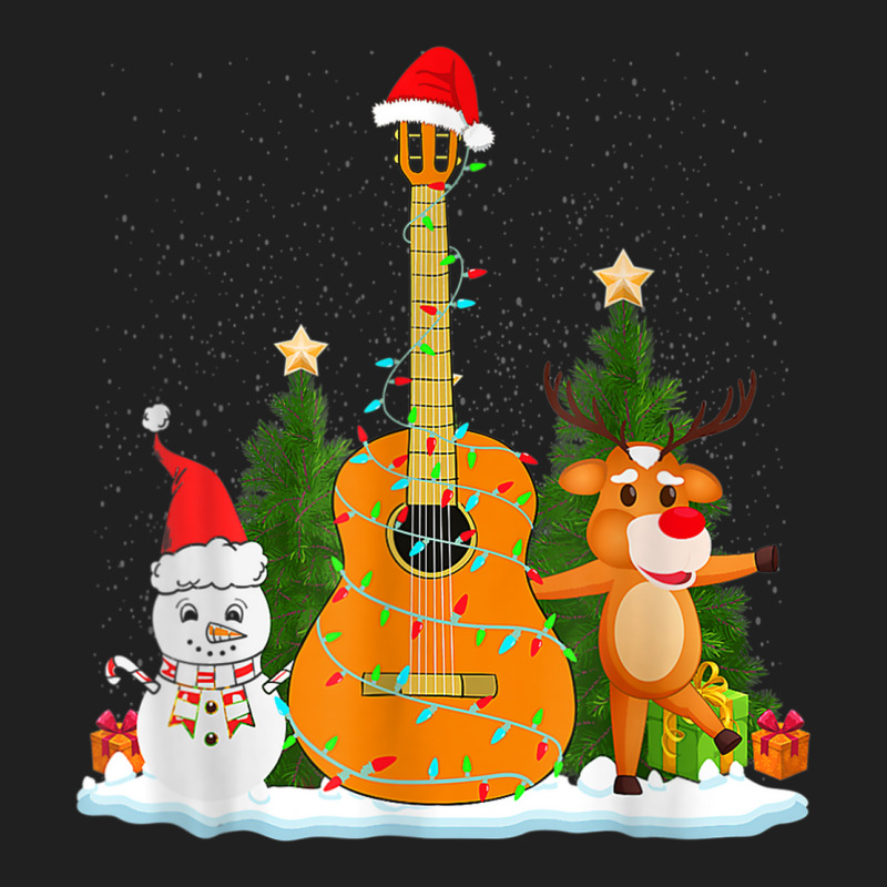 Guitar Christmas Lights Reindeer Snowman Family Matching Ladies Polo Shirt by August | Artistshot