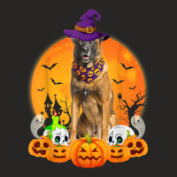 Scary Pumpkin Skull Witch Belgian Malinois Dog Halloween Ladies Fitted T-shirt | Artistshot