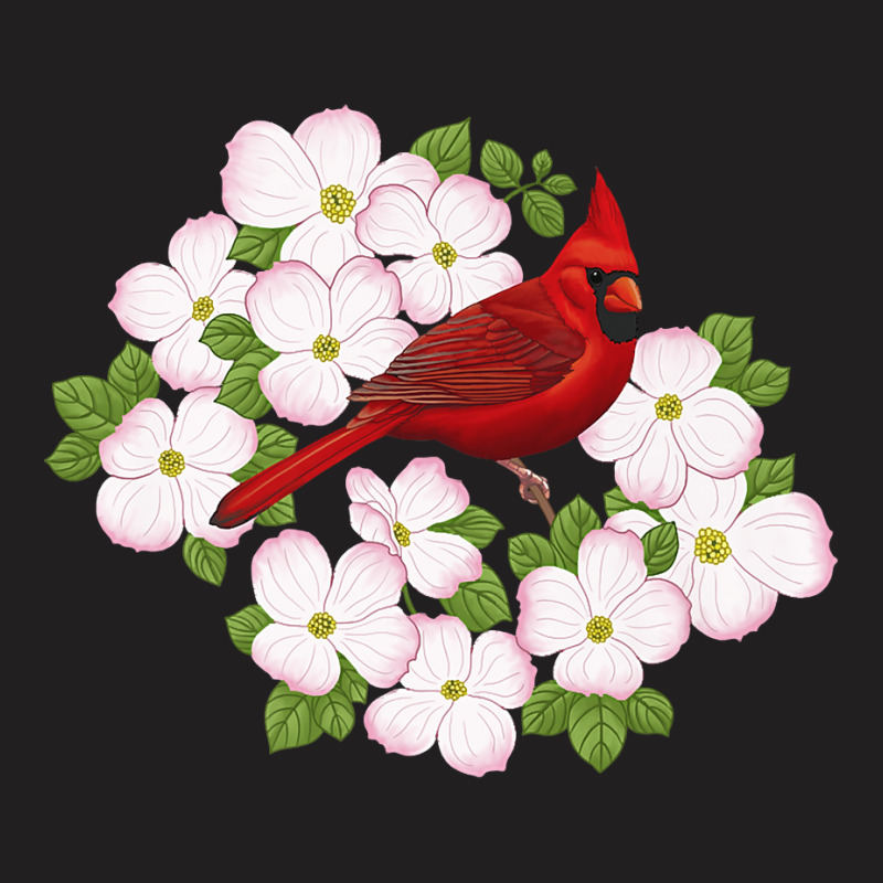 Red Cardinal Bird & Pink Dogwood Flower T-shirt | Artistshot