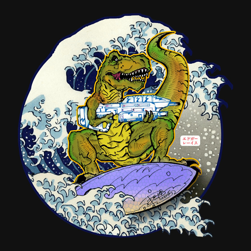 Surfing T-rex With A Gun, Surfing T-rex, Gigantic Surfing T-rex, Surfi Baby Bibs by SHTULIPS | Artistshot