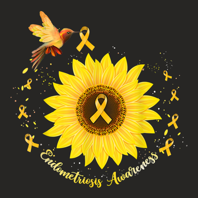 Hummingbird Sunflower Yellow Ribbon Endometriosis Awareness T Shirt Ladies Fitted T-Shirt by cm-arts | Artistshot