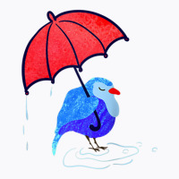 Cool Blue Bird With Red Umbrella Under Rain Animal Standing Raglan Bas T-shirt | Artistshot