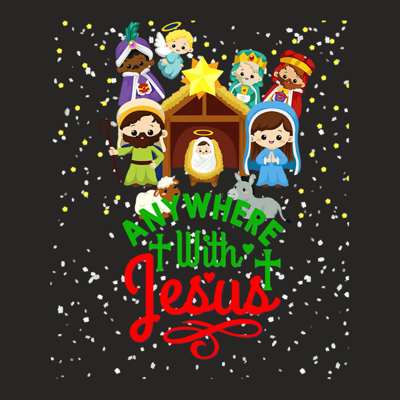 Christian Christmas Nativity Holy Night Birth Jesus Christ Religious 2 Ladies Fitted T-Shirt by coolquirrell | Artistshot