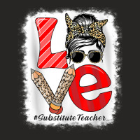 Substitute Teacher Love Messy Bun Leopard Back To School Ladies Fitted T-shirt | Artistshot